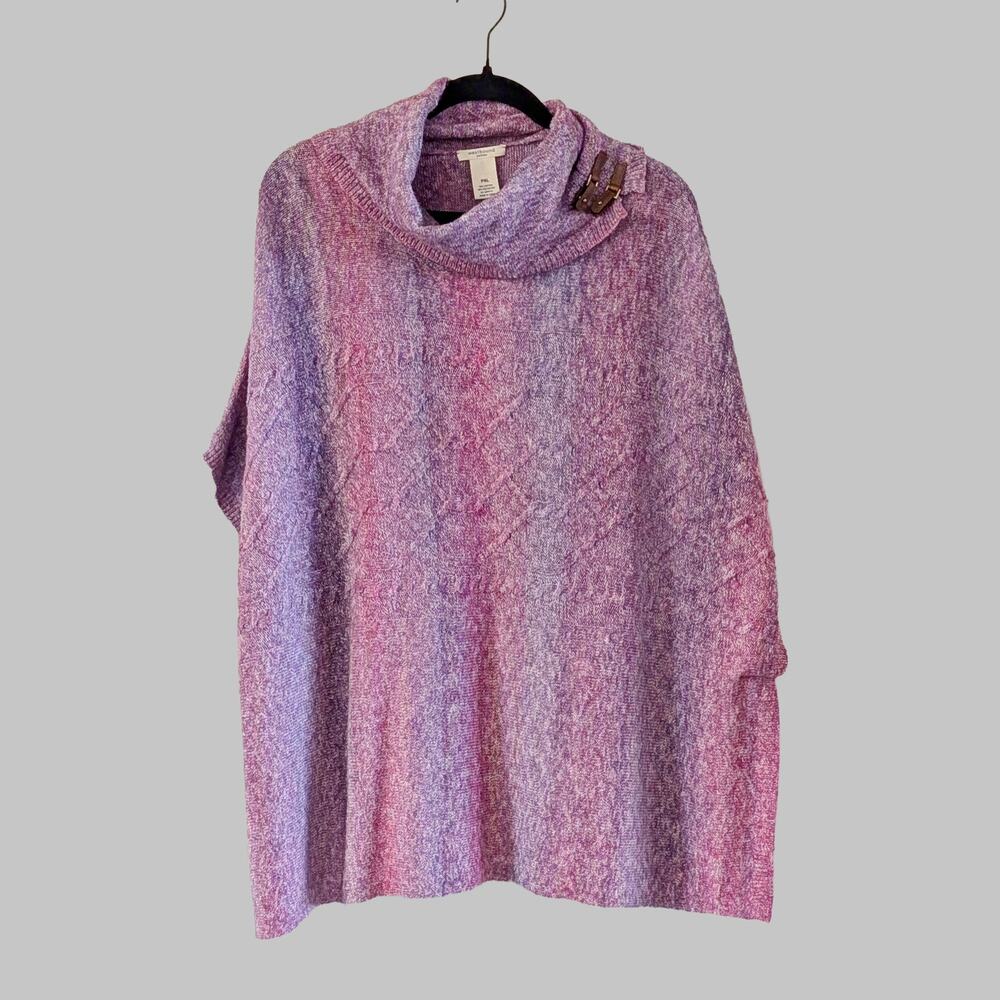 Westbound Petite XL Cowl Neck Sweater Equestrian Buckle Cable Knit Purple